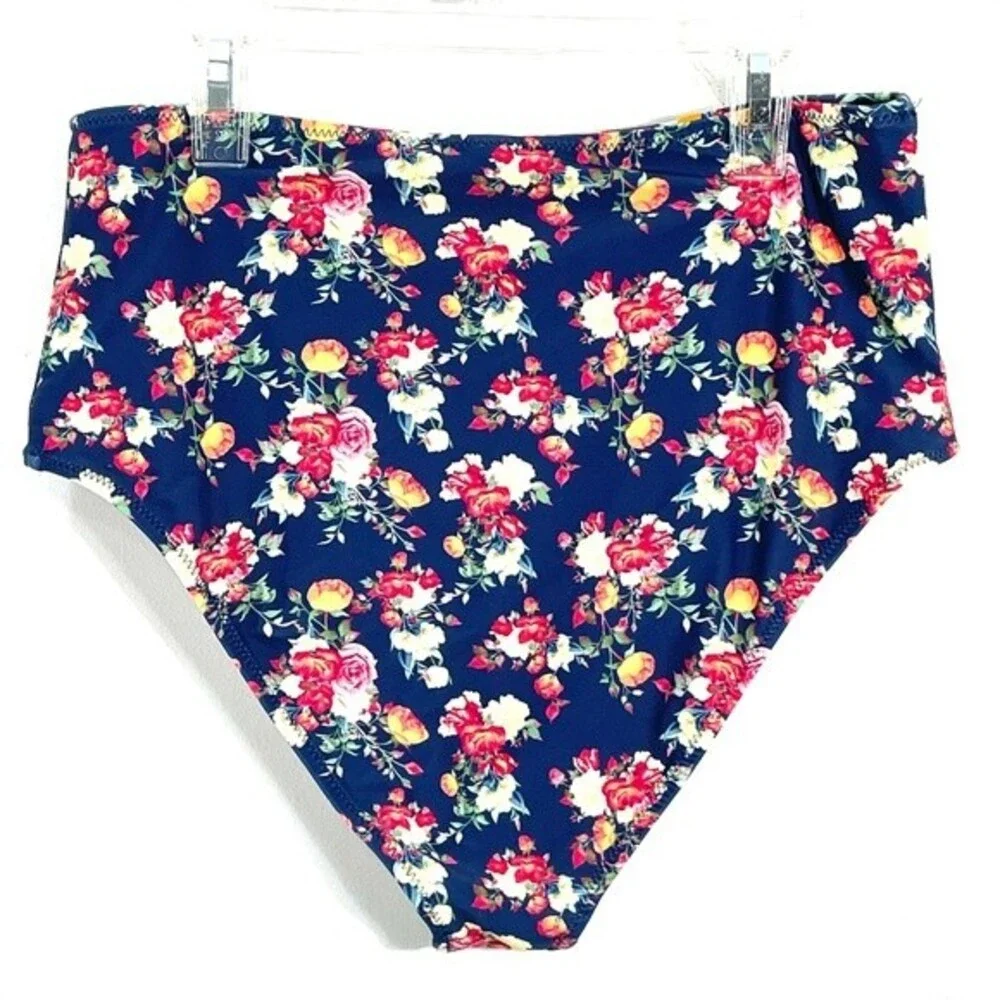 Cupshe Caramel Buttons High Waist Floral Bikini Bottoms